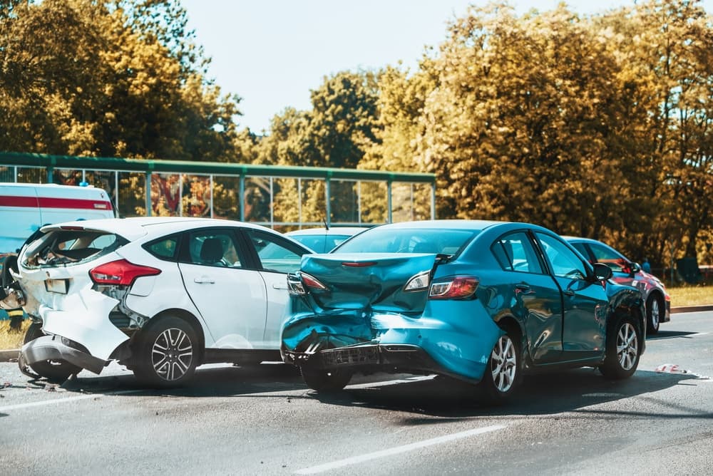 Road accident damages vehicles - Concept of accident due drifting in to Hot lane